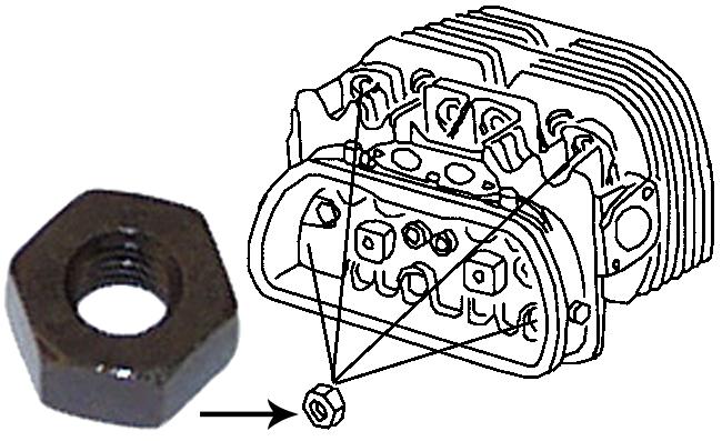 Matice M10mm/svorník hlavy motoru - Typ 1/3 motory (» 2003)