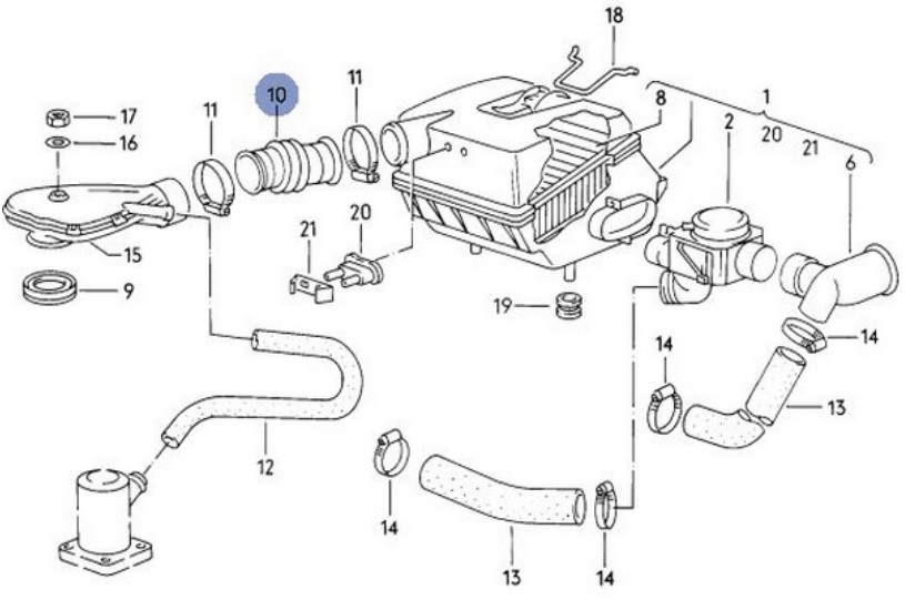 Manžeta sání horní/filtr vzduchu - Typ 25 WBX motor (1982 » 92)