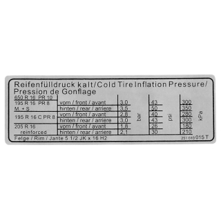 Samolepka/tlak pneumatik 16" - Typ 25 Syncro (1984 » 92)