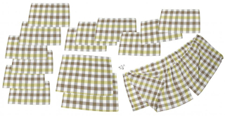 Záclonky bílo/žluté/hnědá kostka/15ks - Typ 2 Westfalia (» 1967)