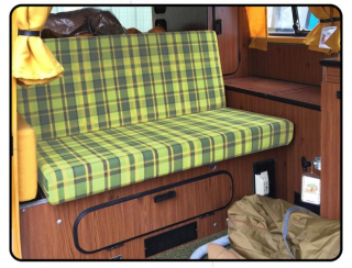 Pohovka+lůžko zelené/žlutá kostka - Typ 2 Westfalia (1967 » 79)